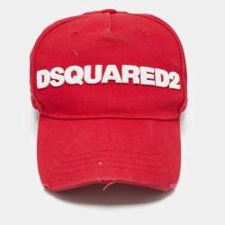 Dsquared2 Red Logo Embroidery Distressed Cotton Baseball Cap