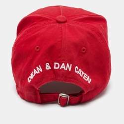 Dsquared2 Red Logo Embroidery Distressed Cotton Baseball Cap