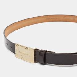 Pre Owned Dsquared2 Logo Plaque M Buckle Belt Brown Leather