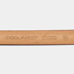 Pre Owned Dsquared2 Logo Plaque M Buckle Belt Brown Leather