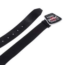 Pre Owned Dsquared 2 Black Leather City of Wood Buckle Belt 100CM