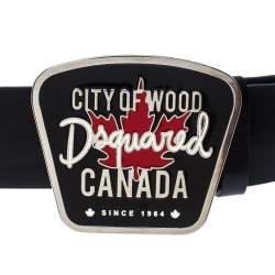 Pre Owned Dsquared 2 Black Leather City of Wood Buckle Belt 100CM