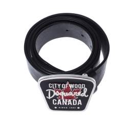 Pre Owned Dsquared 2 Black Leather City of Wood Buckle Belt 100CM