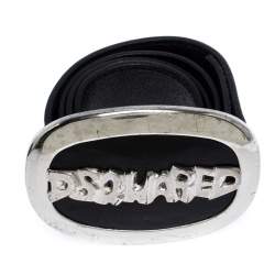 Pre Owned Dsquared2 Black Leather Oval Logo Plaque Buckle Belt Small