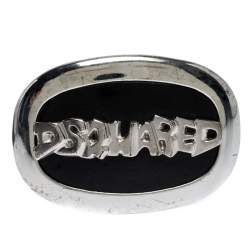Pre Owned Dsquared2 Black Leather Oval Logo Plaque Buckle Belt Small