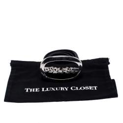 Pre Owned Dsquared2 Black Leather Oval Logo Plaque Buckle Belt Small