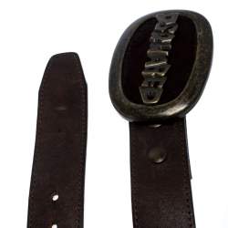 Dsquared2 Brown Leather Oval Logo with Fur Plaque Buckle Belt Small