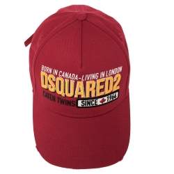 Dsquared Red Cotton Canvas Distressed Logo Embroidered Baseball Cap