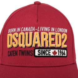 Dsquared Red Cotton Canvas Distressed Logo Embroidered Baseball Cap