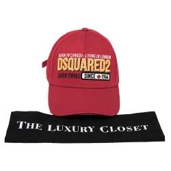 Dsquared Red Cotton Canvas Distressed Logo Embroidered Baseball Cap