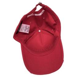 Dsquared Red Cotton Canvas Distressed Logo Embroidered Baseball Cap