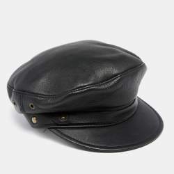 DSquared2 Black Marlon Brando Leather Newsboy Cap