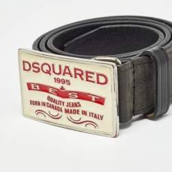 Dsquared2 Black Leather Logo Plague Buckle Belt M