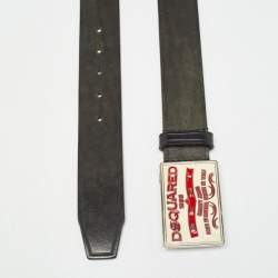 Dsquared2 Black Leather Logo Plague Buckle Belt M