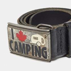 Dsquared2 Black Leather Logo Plague Buckle Belt M