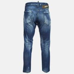 Pre Owned Dsquared2 Blue Distressed Denim Slim Fit Jeans XL/Waist 37"