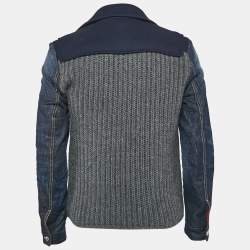 Dsquared2 Navy Blue Wool Knit and Denim Short Duffle Jacket M