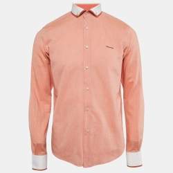 Dsquared2 Light Orange Cotton Blend Contrast Detail Shirt M