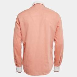 Dsquared2 Light Orange Cotton Blend Contrast Detail Shirt M