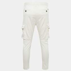 Pre Owned Dsquared2 White Cotton Shirring Detail Cargo Pants M