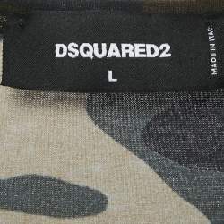 Dsquared2 Green Camouflage Print Jersey Crewneck T-Shirt L