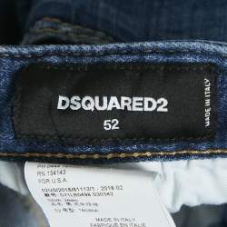 Pre Owned Dsquared2 Blue Distressed Denim Logo Applique Detail Jeans XL Waist 34"