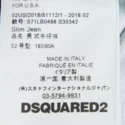 Pre Owned Dsquared2 Blue Distressed Denim Logo Applique Detail Jeans XL Waist 34"