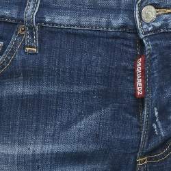 Pre Owned Dsquared2 Blue Distressed Denim Logo Applique Detail Jeans XL Waist 34"