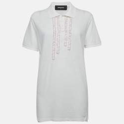 Dsquared2 White Cotton Ruffle Detail Polo T-Shirt M