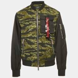 Dsquared2 Black/Green Camouflage Print Cotton & Nylon Bomber Jacket M