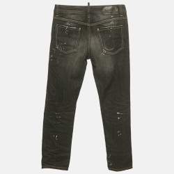 Pre Owned Dsquared2 Black Paint Splash Faded Denim Low Waist Jeans XS Waist 31"