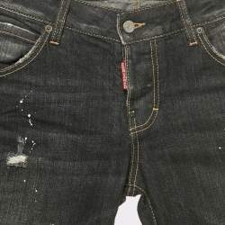 Pre Owned Dsquared2 Black Paint Splash Faded Denim Low Waist Jeans XS Waist 31"