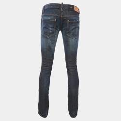 Pre Owned Dsquared2 Blue Dark Wash Denim Paint Splatter Distressed Slim Bottom Jeans S Waist 32 "