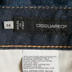 Pre Owned Dsquared2 Blue Dark Wash Denim Paint Splatter Distressed Slim Bottom Jeans S Waist 32 "