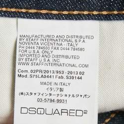 Pre Owned Dsquared2 Blue Dark Wash Denim Paint Splatter Distressed Slim Bottom Jeans S Waist 32 "