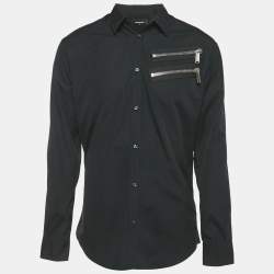 Pre Owned Dsquared2 Black Cotton Zipper Detail Cotton Shirt L