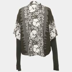 Pre Owned Dsquared2 Black Floral Print layered Blowing Drop Shirt M