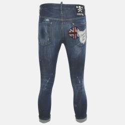 Pre Owned Dsquared2 Blue Distressed Denim Applique Glam Head Jeans S Waist 31"