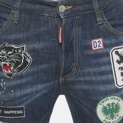 Pre Owned Dsquared2 Blue Distressed Denim Applique Glam Head Jeans S Waist 31"