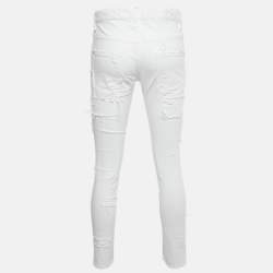 Pre Owned Dsquared2 White Distressed Denim Skater Jeans M Waist 32"