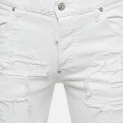 Pre Owned Dsquared2 White Distressed Denim Skater Jeans M Waist 32"