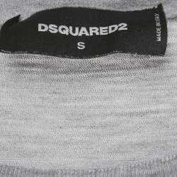 Pre Owned Dsquared2 Grey Printed Cotton Blend Distressed T-Shirt S 