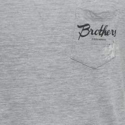 Pre Owned Dsquared2 Grey Printed Cotton Blend Distressed T-Shirt S 