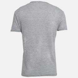 Pre Owned Dsquared2 Grey Printed Cotton Blend Distressed T-Shirt S 