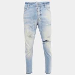 Pre Owned Dsquared2 Blue Distressed Denim Jeans L Waist 36"