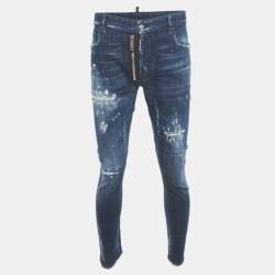 Pre Owned Dsquared2 Blue Distressed Denim Tidy Biker Jeans L Waist 34.5 "