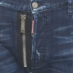 مملوكة مسبقًا بنطلون جينز ديسكوارد2 ضيق بتأثير طلاء ممزق دنيم مغسول غامق أزرق مقاس صغير خصر 32"