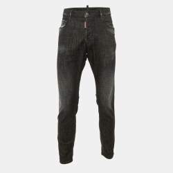 Pre Owned Dsquared2 Black Distressed Denim Skinny Jeans L/ XL Waist 36"