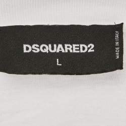 Pre Owned Dsquared2 White Logo Tape Print Jersey T-Shirt L