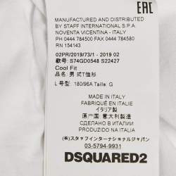 Pre Owned Dsquared2 White Logo Tape Print Jersey T-Shirt L